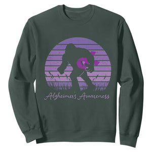 Vintage Bigfoot Alzheimers Awareness Sweatshirt Purple Ribbon Support Graphic