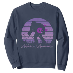 Vintage Bigfoot Alzheimers Awareness Sweatshirt Purple Ribbon Support Graphic