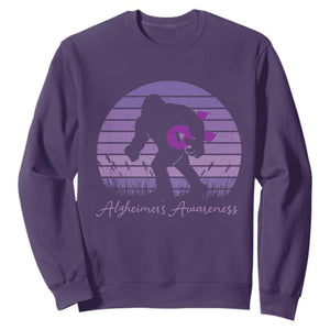 Vintage Bigfoot Alzheimers Awareness Sweatshirt Purple Ribbon Support Graphic