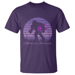 Vintage Bigfoot Alzheimers Awareness T Shirt Purple Ribbon Support Graphic