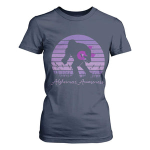 Vintage Bigfoot Alzheimers Awareness T Shirt For Women Purple Ribbon Support Graphic