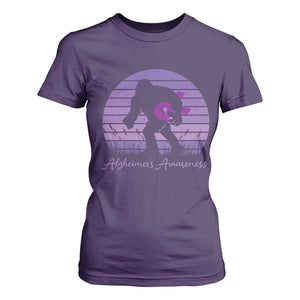 Vintage Bigfoot Alzheimers Awareness T Shirt For Women Purple Ribbon Support Graphic