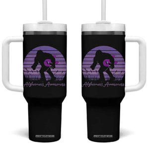 Vintage Bigfoot Alzheimers Awareness Tumbler With Handle Purple Ribbon Support Graphic