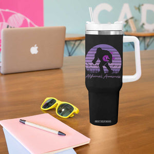 Vintage Bigfoot Alzheimers Awareness Tumbler With Handle Purple Ribbon Support Graphic