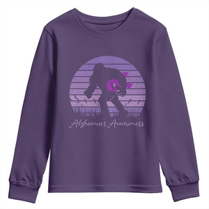 Vintage Bigfoot Alzheimers Awareness Youth Sweatshirt Purple Ribbon Support Graphic