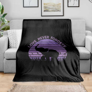 Alzheimer's Awareness Support Throw Blanket Vintage Elephant Love Never Forgets