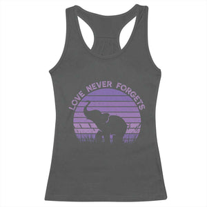 Alzheimer's Awareness Support Racerback Tank Top Vintage Elephant Love Never Forgets