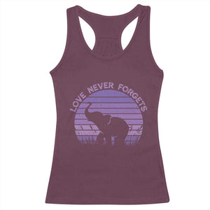 Alzheimer's Awareness Support Racerback Tank Top Vintage Elephant Love Never Forgets