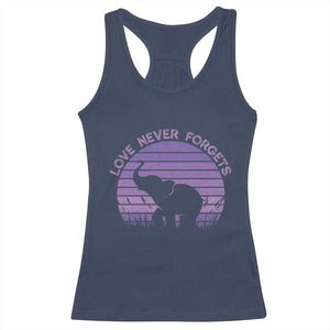Alzheimer's Awareness Support Racerback Tank Top Vintage Elephant Love Never Forgets