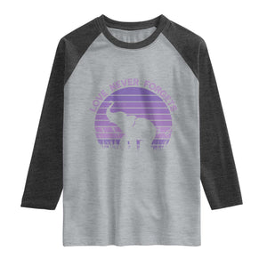 Alzheimer's Awareness Support Raglan Shirt Vintage Elephant Love Never Forgets