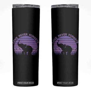 Alzheimer's Awareness Support Skinny Tumbler Vintage Elephant Love Never Forgets