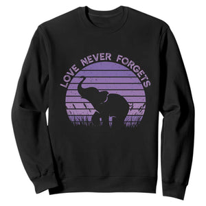 Alzheimer's Awareness Support Sweatshirt Vintage Elephant Love Never Forgets