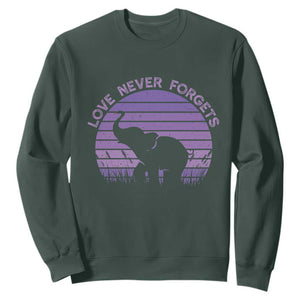 Alzheimer's Awareness Support Sweatshirt Vintage Elephant Love Never Forgets