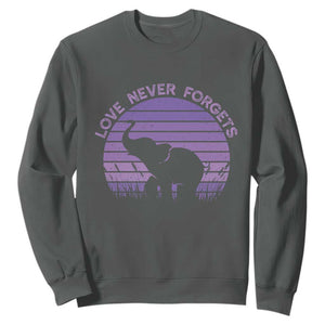 Alzheimer's Awareness Support Sweatshirt Vintage Elephant Love Never Forgets