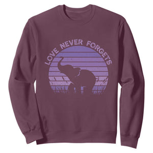 Alzheimer's Awareness Support Sweatshirt Vintage Elephant Love Never Forgets