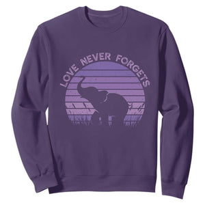 Alzheimer's Awareness Support Sweatshirt Vintage Elephant Love Never Forgets