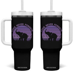 Alzheimer's Awareness Support Tumbler With Handle Vintage Elephant Love Never Forgets