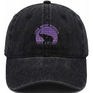 Alzheimer's Awareness Support Washed Cotton Baseball Cap Vintage Elephant Love Never Forgets