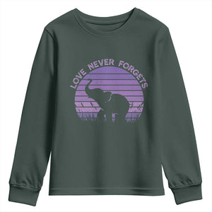 Alzheimer's Awareness Support Youth Sweatshirt Vintage Elephant Love Never Forgets