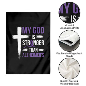My God Is Stronger Than Alzheimers Garden Flag Christian Purple Ribbon Faith Support