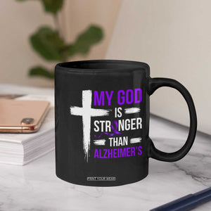 My God Is Stronger Than Alzheimers Coffee Mug Christian Purple Ribbon Faith Support