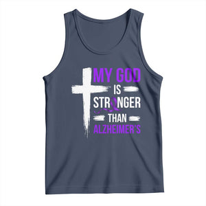 My God Is Stronger Than Alzheimers Tank Top Christian Purple Ribbon Faith Support