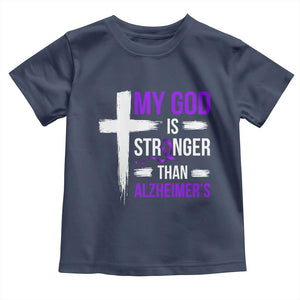 My God Is Stronger Than Alzheimers Toddler T Shirt Christian Purple Ribbon Faith Support