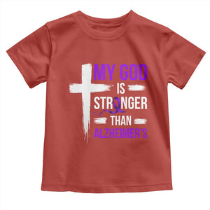 My God Is Stronger Than Alzheimers Toddler T Shirt Christian Purple Ribbon Faith Support