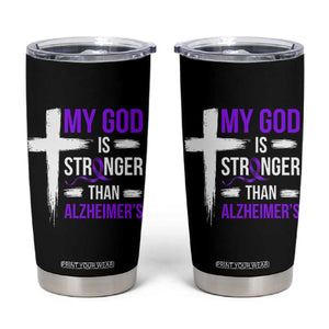 My God Is Stronger Than Alzheimers Tumbler Cup Christian Purple Ribbon Faith Support