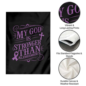 My God Is Stronger Than Alzheimers Garden Flag Faith Hope Purple Ribbon Graphic