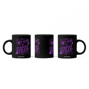 My God Is Stronger Than Alzheimers Coffee Mug Faith Hope Purple Ribbon Graphic
