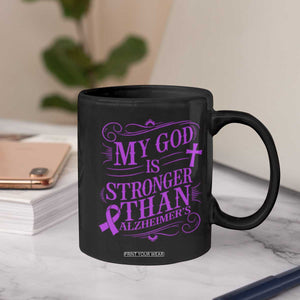 My God Is Stronger Than Alzheimers Coffee Mug Faith Hope Purple Ribbon Graphic