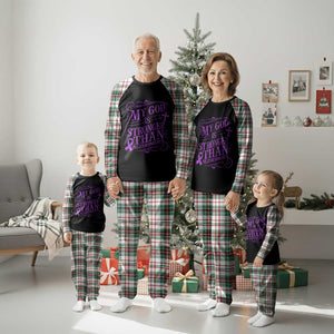 My God Is Stronger Than Alzheimers Plaid Pajama Set Faith Hope Purple Ribbon Graphic
