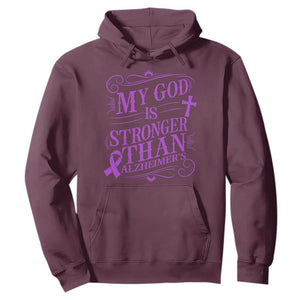 My God Is Stronger Than Alzheimers Hoodie Faith Hope Purple Ribbon Graphic