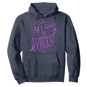 My God Is Stronger Than Alzheimers Hoodie Faith Hope Purple Ribbon Graphic