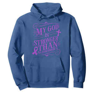 My God Is Stronger Than Alzheimers Hoodie Faith Hope Purple Ribbon Graphic