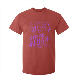 My God Is Stronger Than Alzheimers T Shirt For Kid Faith Hope Purple Ribbon Graphic