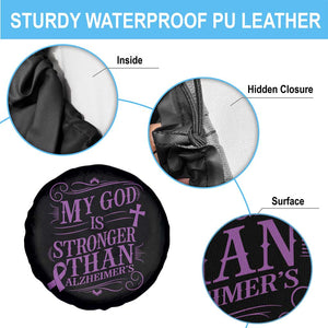 My God Is Stronger Than Alzheimers Spare Tire Cover Faith Hope Purple Ribbon Graphic
