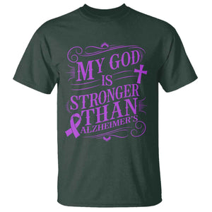 My God Is Stronger Than Alzheimers T Shirt Faith Hope Purple Ribbon Graphic