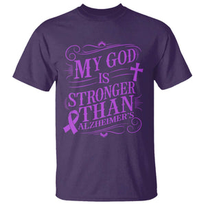 My God Is Stronger Than Alzheimers T Shirt Faith Hope Purple Ribbon Graphic