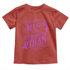 My God Is Stronger Than Alzheimers Toddler T Shirt Faith Hope Purple Ribbon Graphic