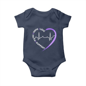 Alzheimers Awareness Heart Heartbeat Purple Ribbon Baby Onesie Hope Love Faith Support