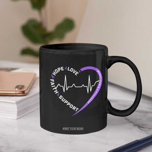 Alzheimers Awareness Heart Heartbeat Purple Ribbon Coffee Mug Hope Love Faith Support