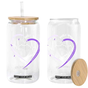 Alzheimers Awareness Heart Heartbeat Purple Ribbon Glass Can Hope Love Faith Support