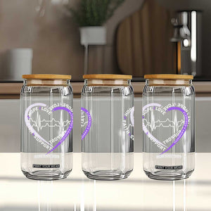 Alzheimers Awareness Heart Heartbeat Purple Ribbon Glass Can Hope Love Faith Support