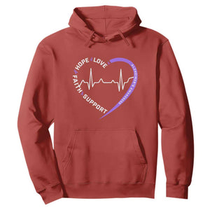 Alzheimers Awareness Heart Heartbeat Purple Ribbon Hoodie Hope Love Faith Support