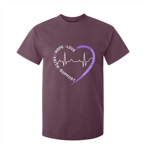 Alzheimers Awareness Heart Heartbeat Purple Ribbon T Shirt For Kid Hope Love Faith Support