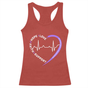 Alzheimers Awareness Heart Heartbeat Purple Ribbon Racerback Tank Top Hope Love Faith Support