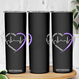 Alzheimers Awareness Heart Heartbeat Purple Ribbon Skinny Tumbler Hope Love Faith Support