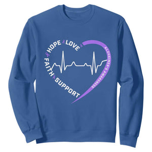 Alzheimers Awareness Heart Heartbeat Purple Ribbon Sweatshirt Hope Love Faith Support
